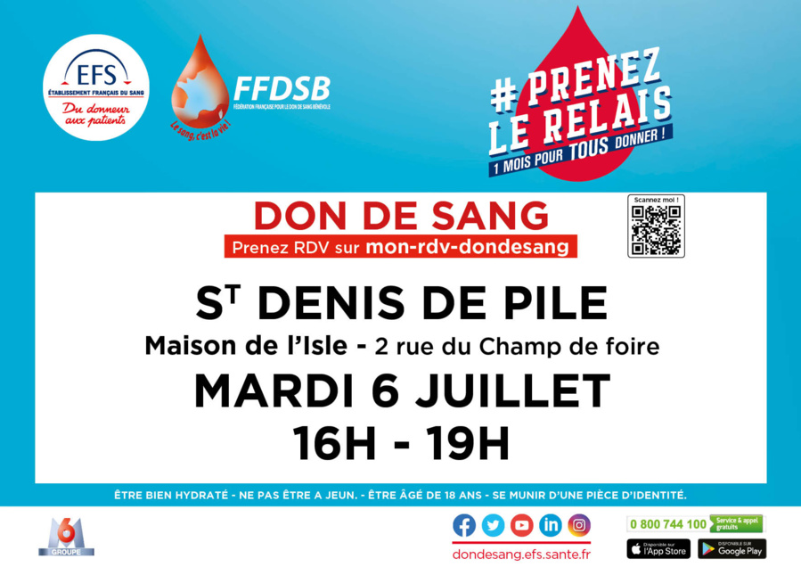 DON DU SANG sur LIBOURNE sur rdv les 18 et 19 juin DON DU SANG sur LIBOURNE sur rdv les 18 et 19 juin