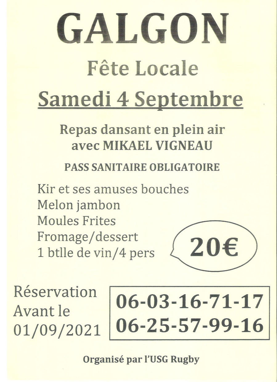 fête locale de GALGON les 3, 4 et 5 septembre