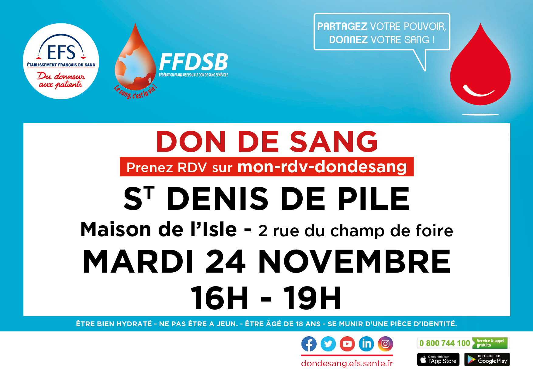 DON DU SANG St DENIS de PILE  le 24 Novembre 2020