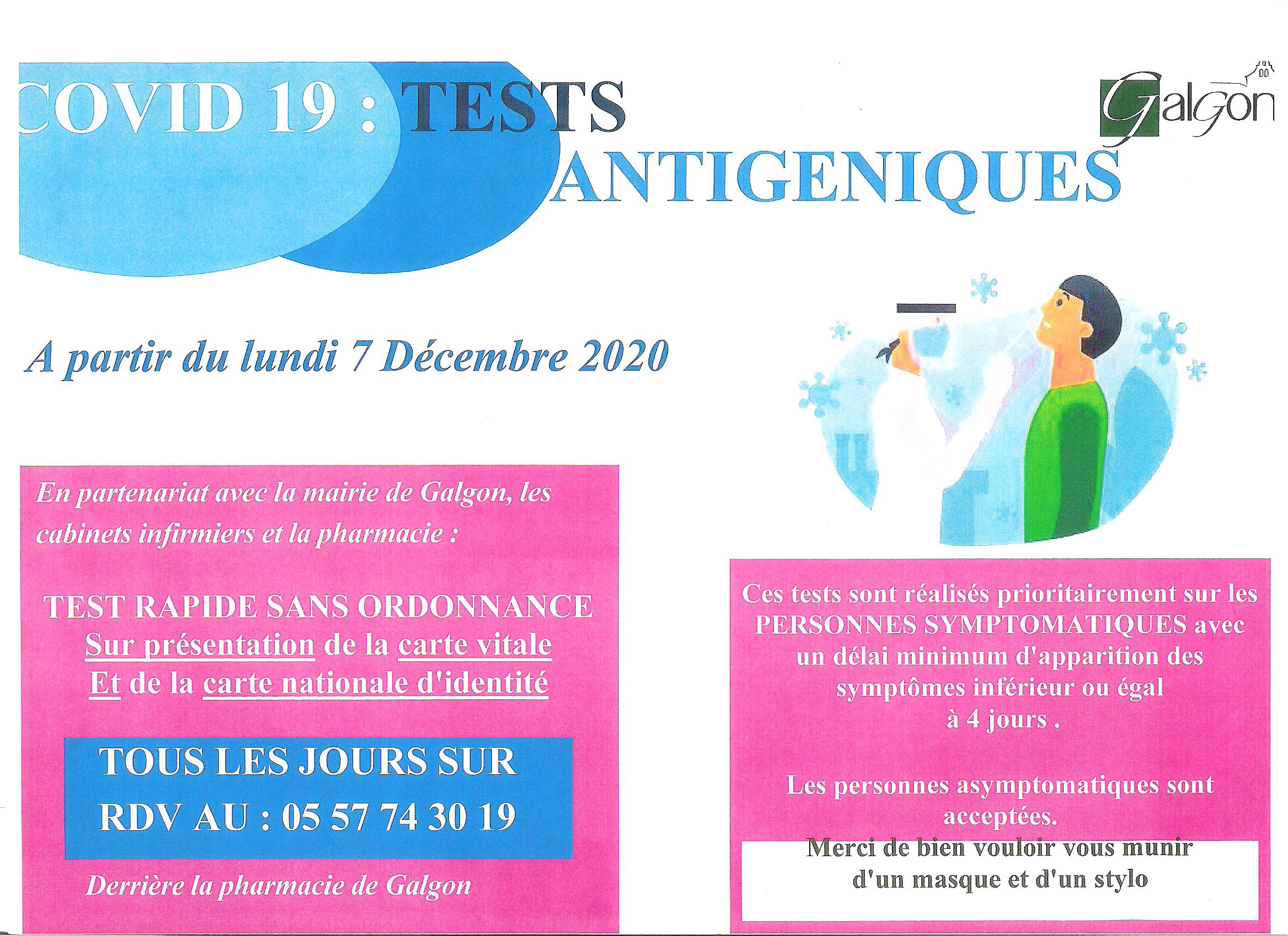 Test antigéniques COVID dès le 7 décembre