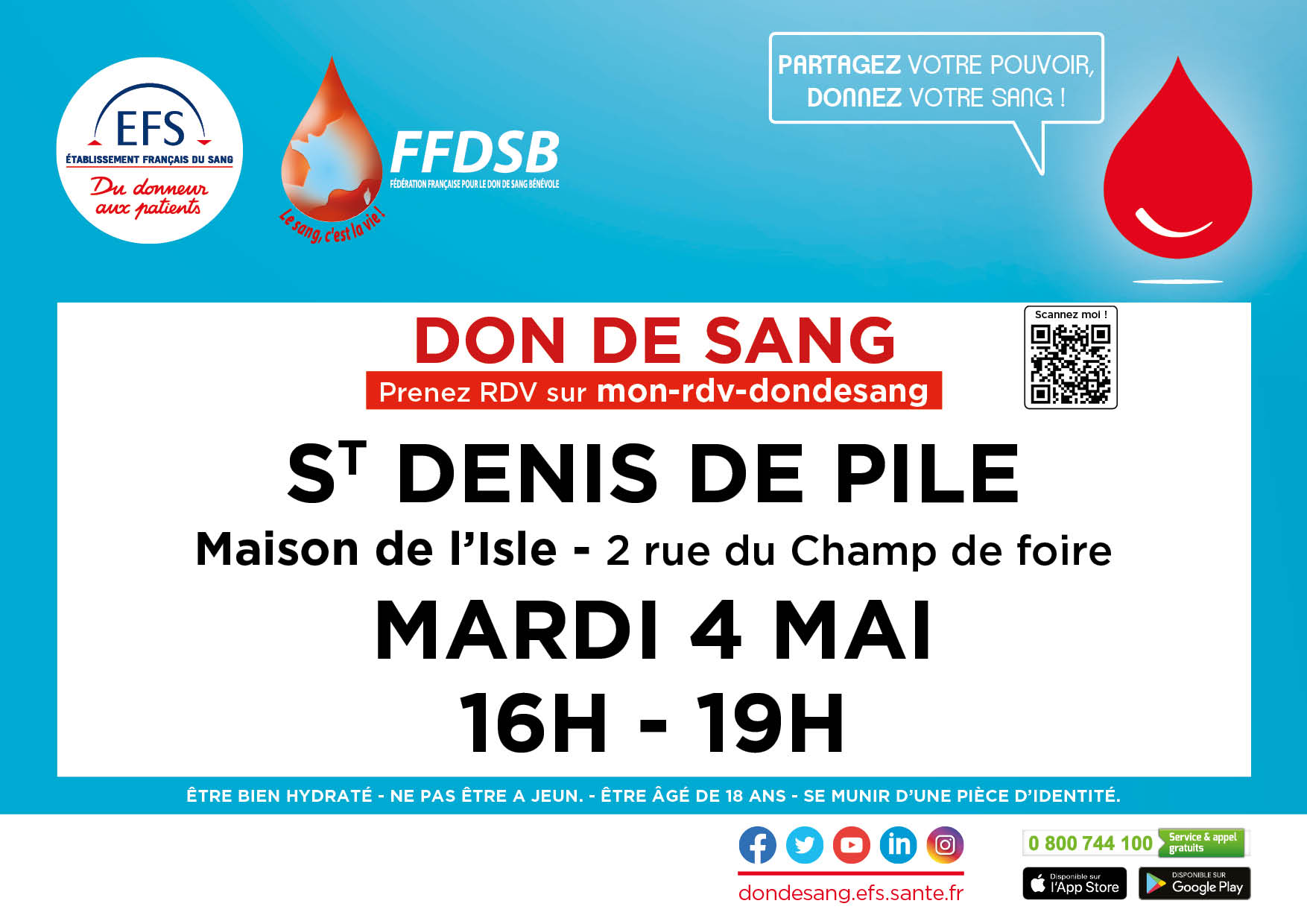 DON du SANG St Denis de Pile le 4 mai 2021