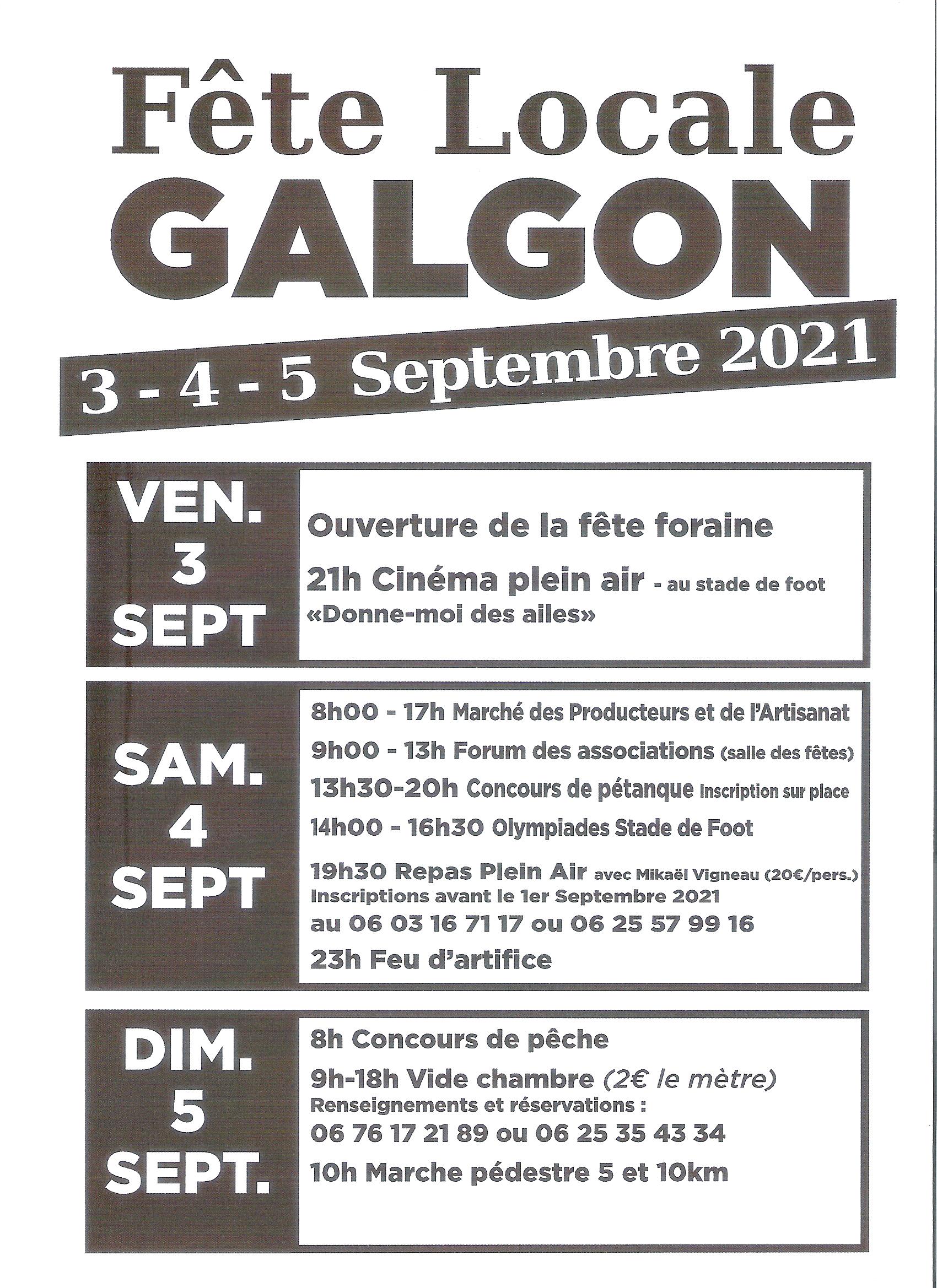 fête locale de GALGON les 3, 4 et 5 septembre