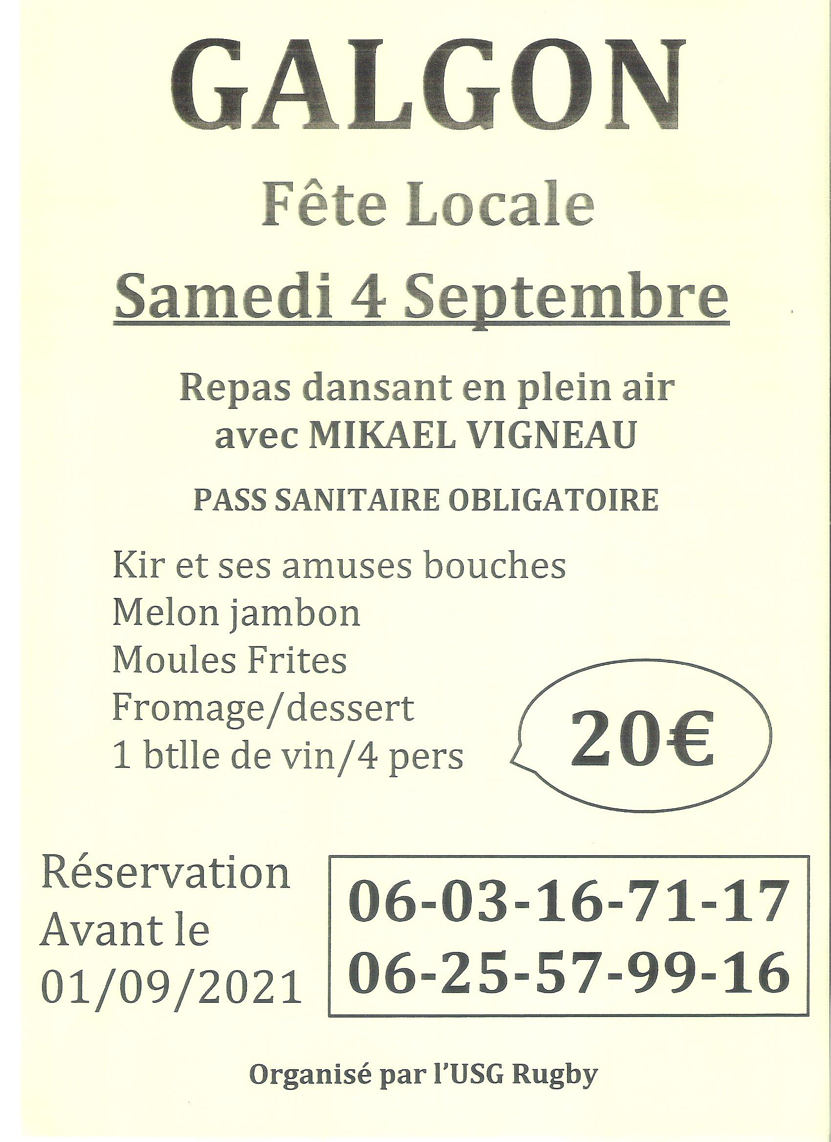 fête locale de GALGON les 3, 4 et 5 septembre