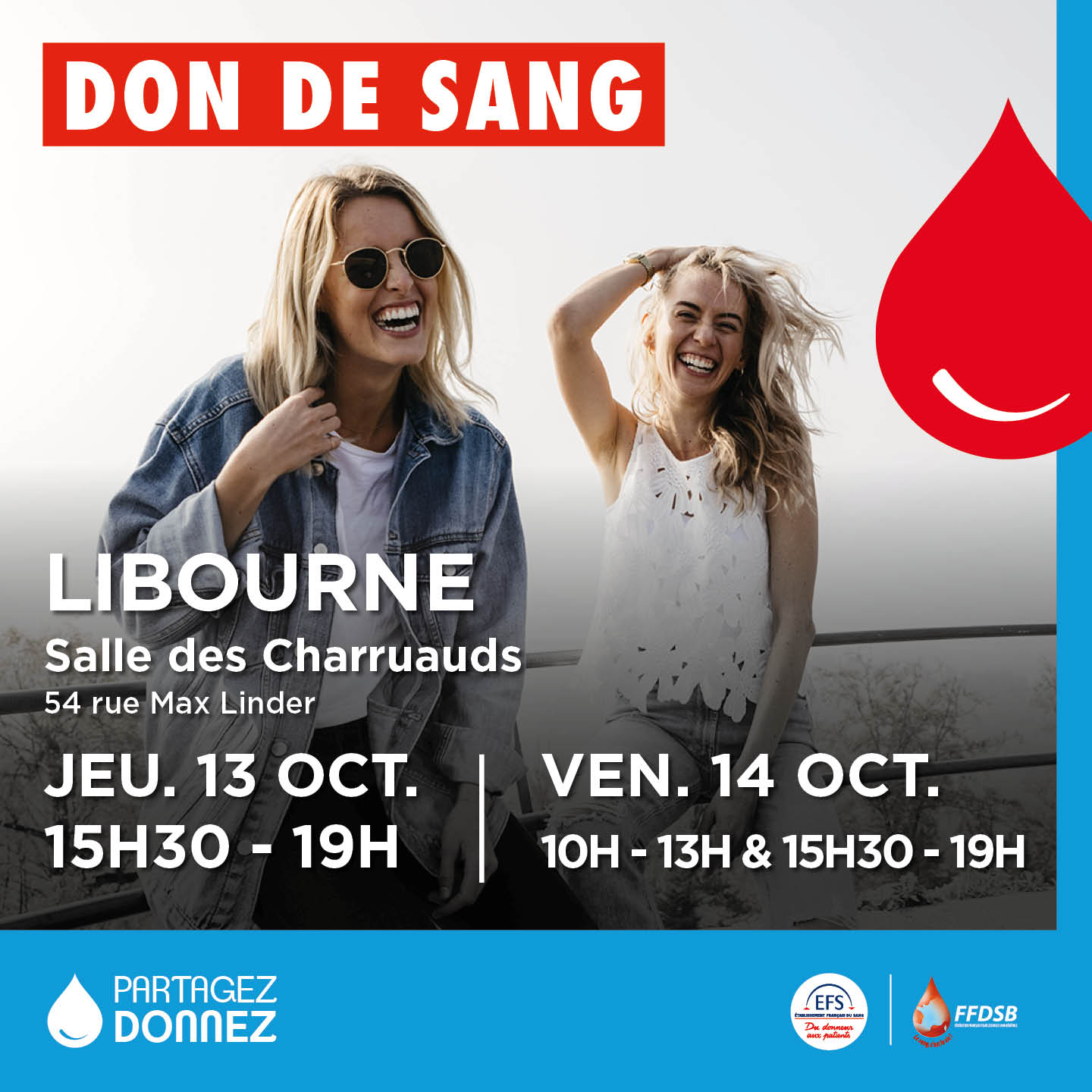 Collecte de sang à Libourne les 13 & 14 Octobre 2022