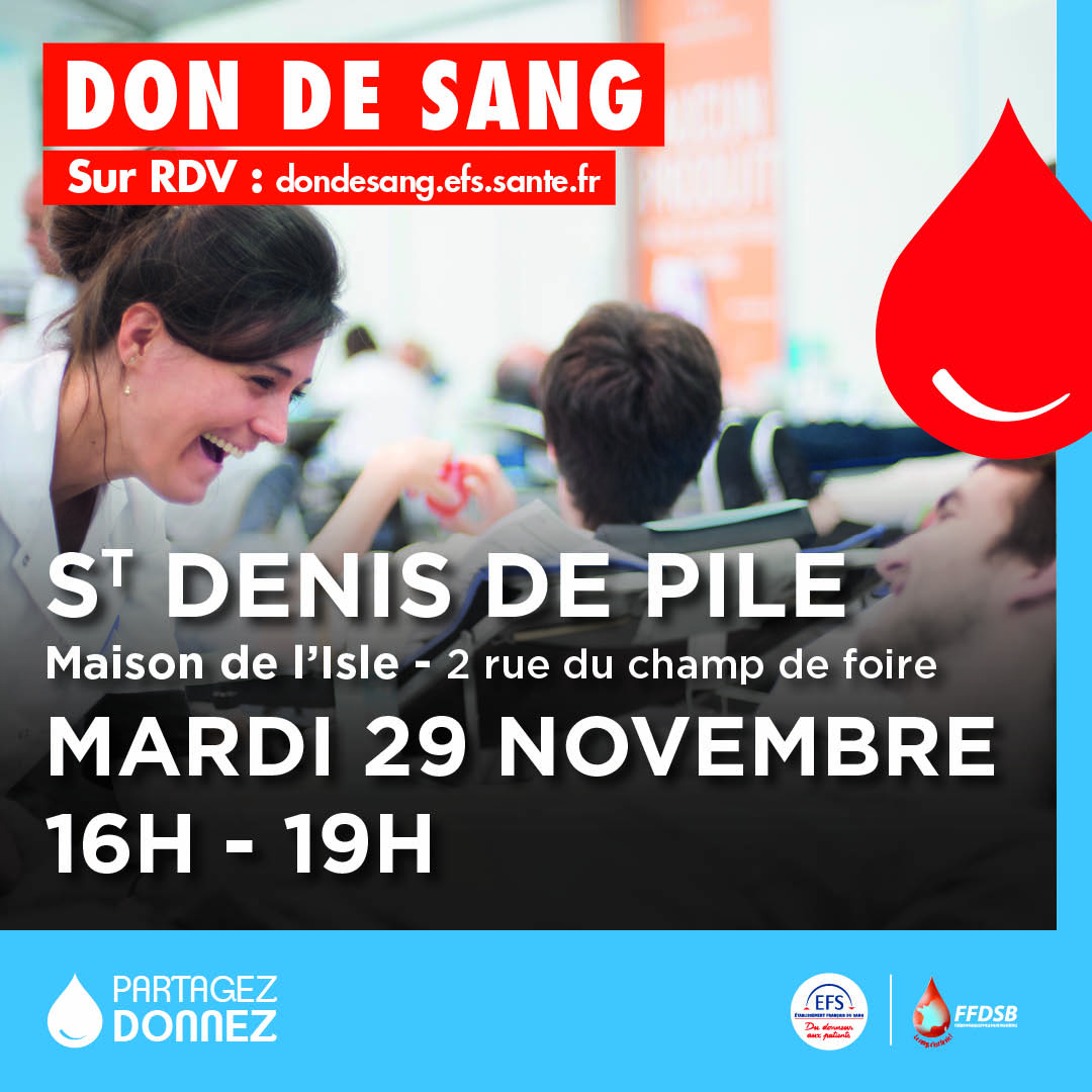 Collecte de sang à St Denis de Pile le 29 Novembre 2022