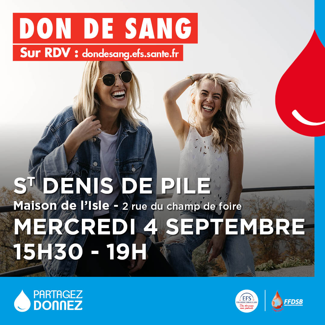 Collecte de sang à St Denis de Pile le 4 septembre 2024