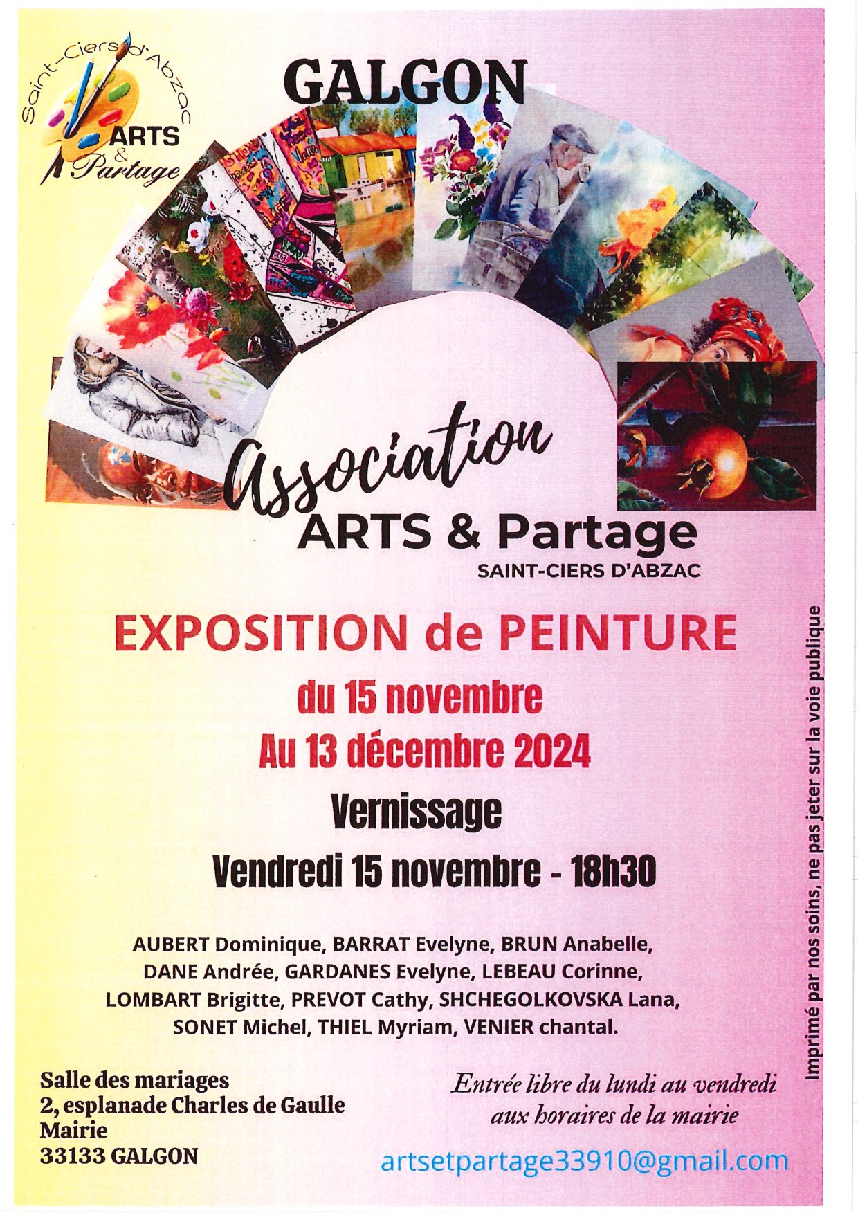 Exposition de peinture du 15/11 au 13/12/24