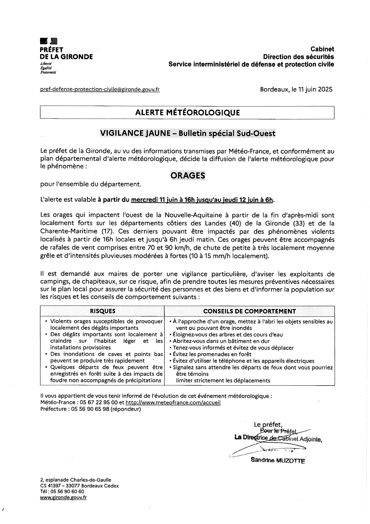 Alerte Jaune aux ORAGES du 11 juin 16h00 au 12 juin 06h00