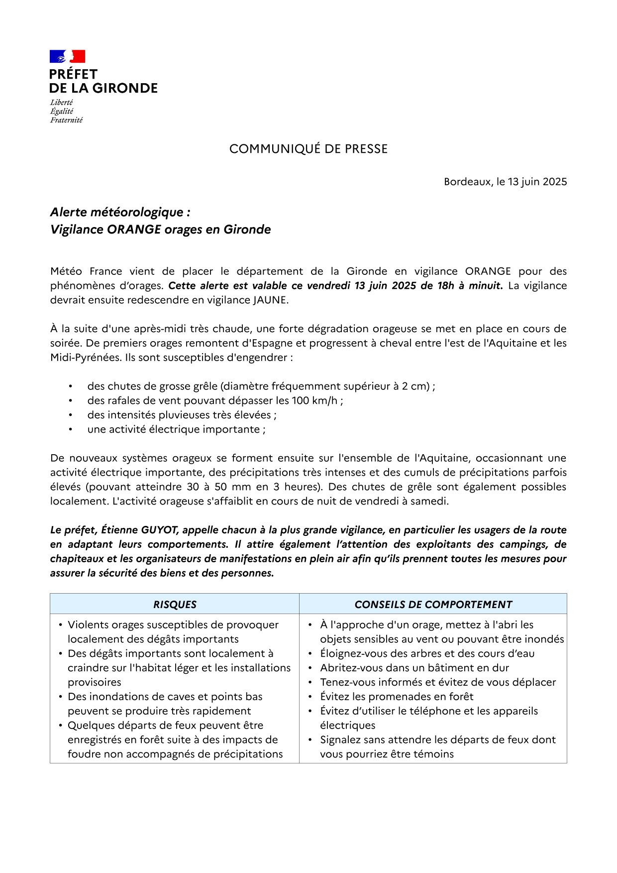 Alerte ORANGE aux orages ce vendredi 13 juin 2025