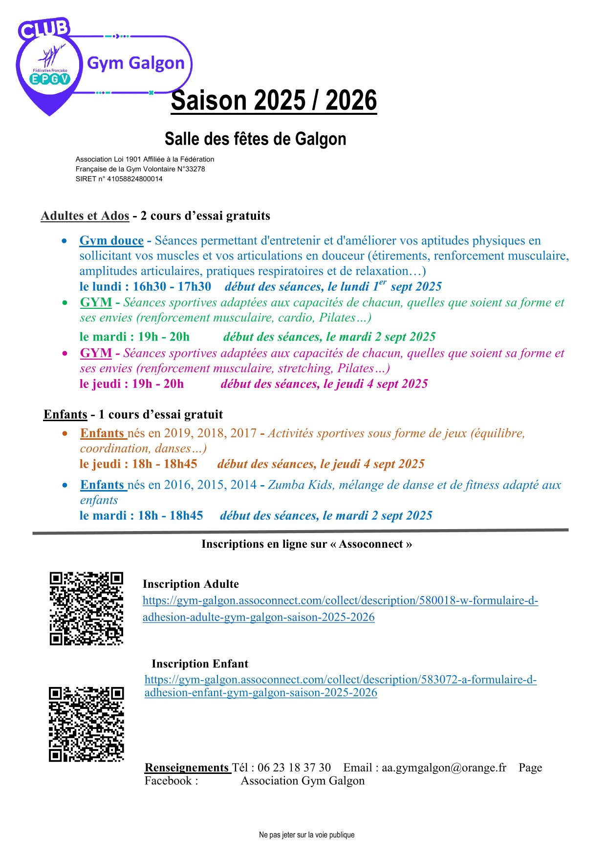 Saison 2025/2026 association Gym Galgon