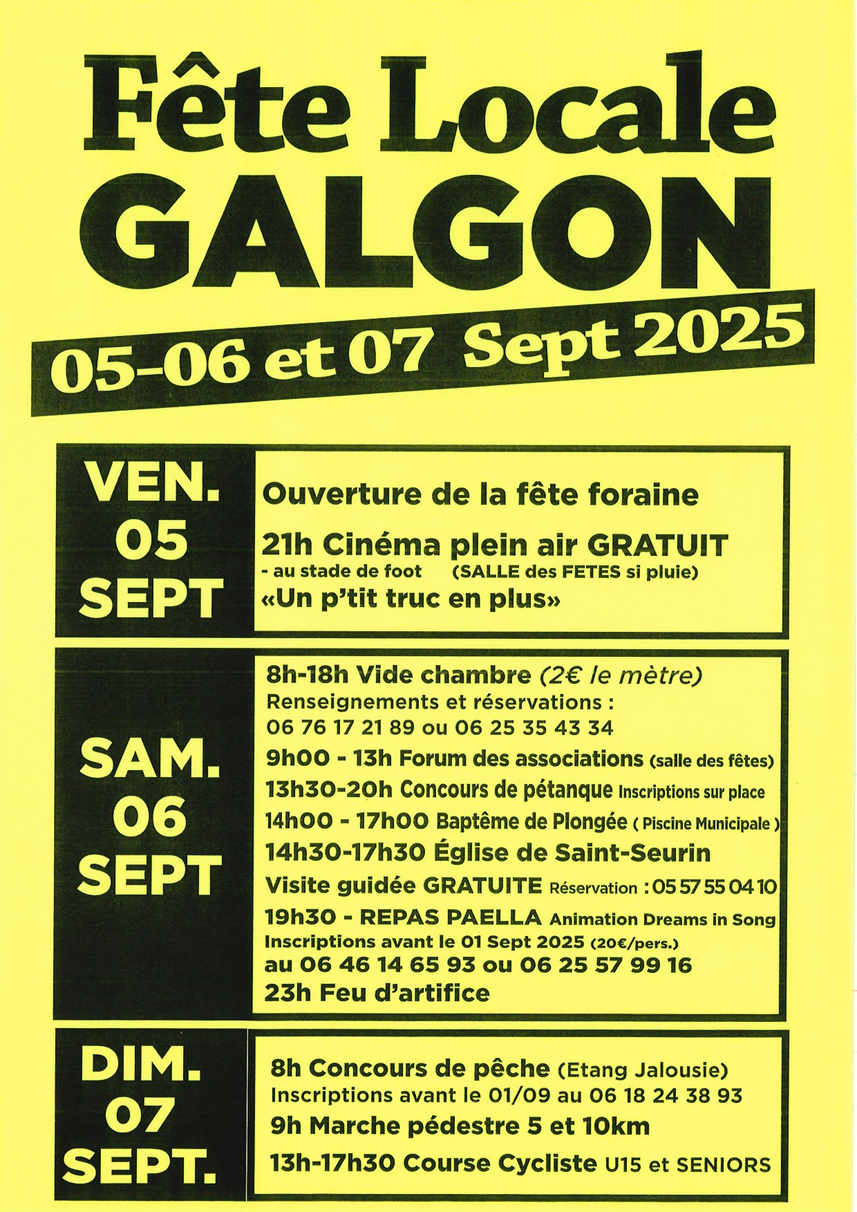 Fête locale de GALGON les 5, 6 & 7 septembre 2025
