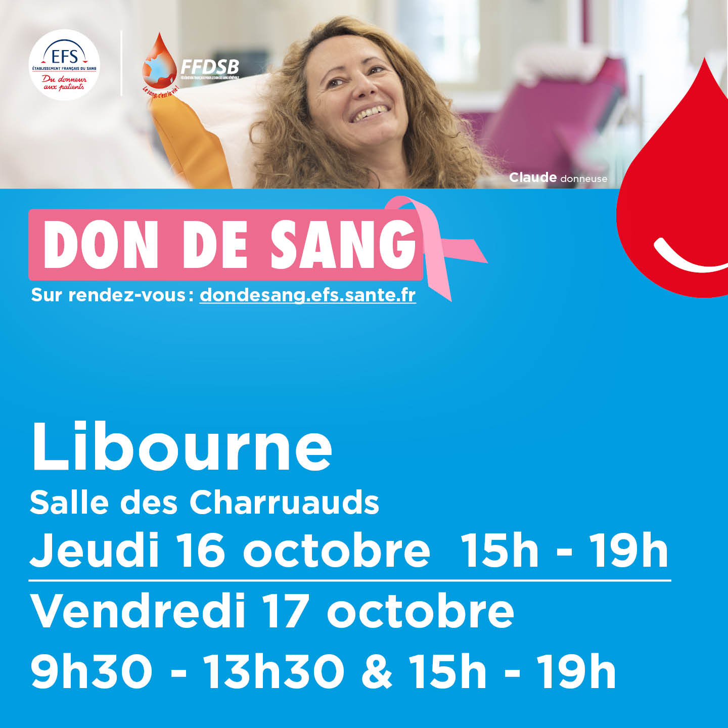 Don du sang Libourne les 16 & 17 octobre 2025