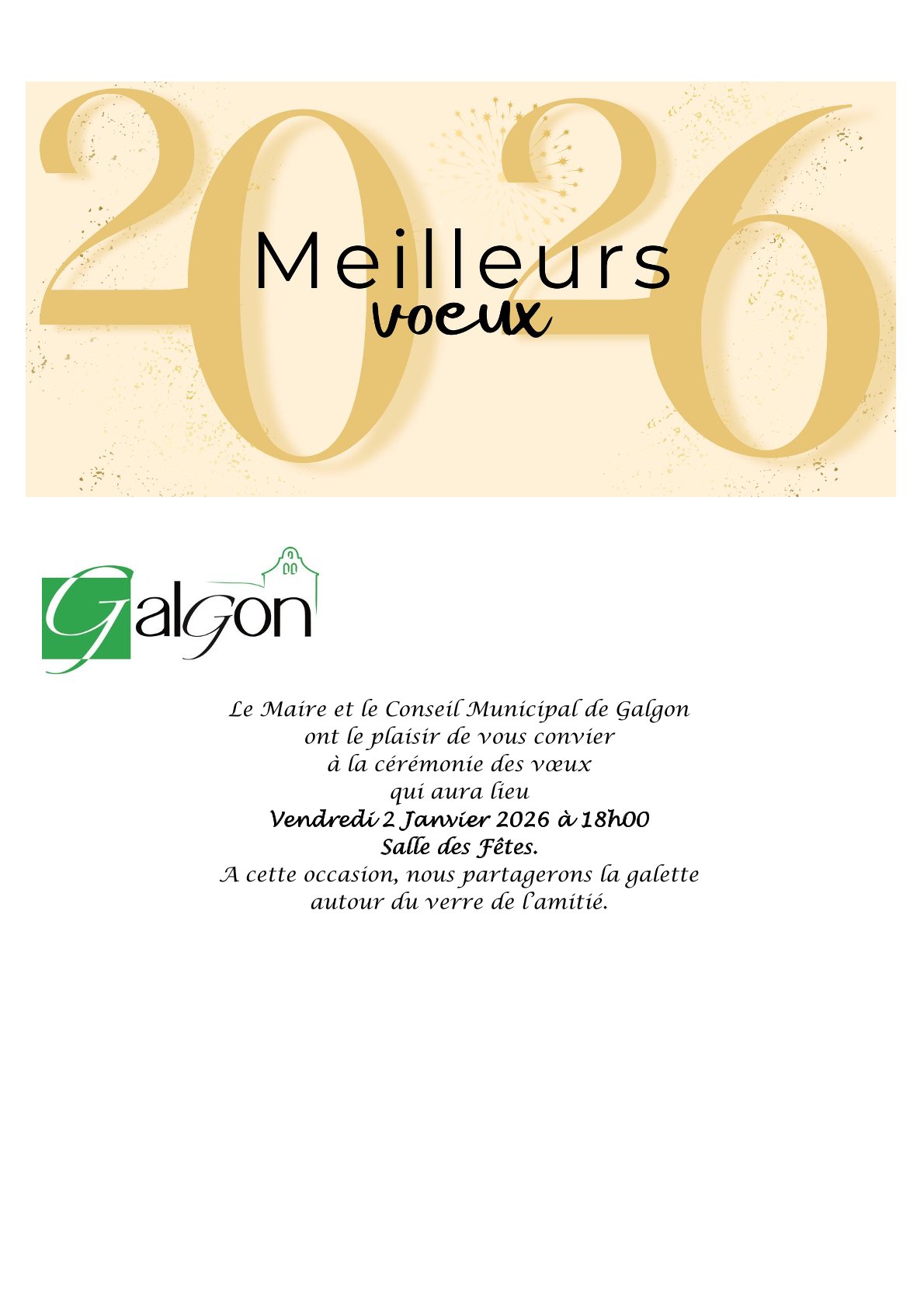Invitation à la cérémonie des voeux le 02 janvier 2026 18h00