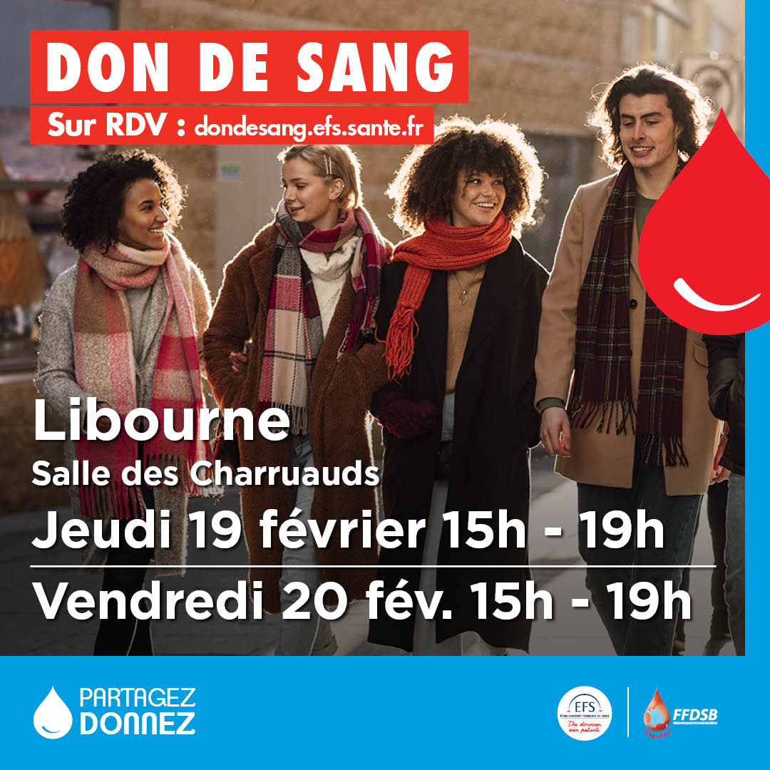Don du sang LIBOURNE les 19 et 20 février 2026