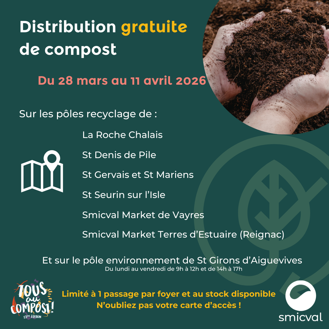 Du 28 mars au 11 avril, le SMICVAL distribue gratuitement du compost