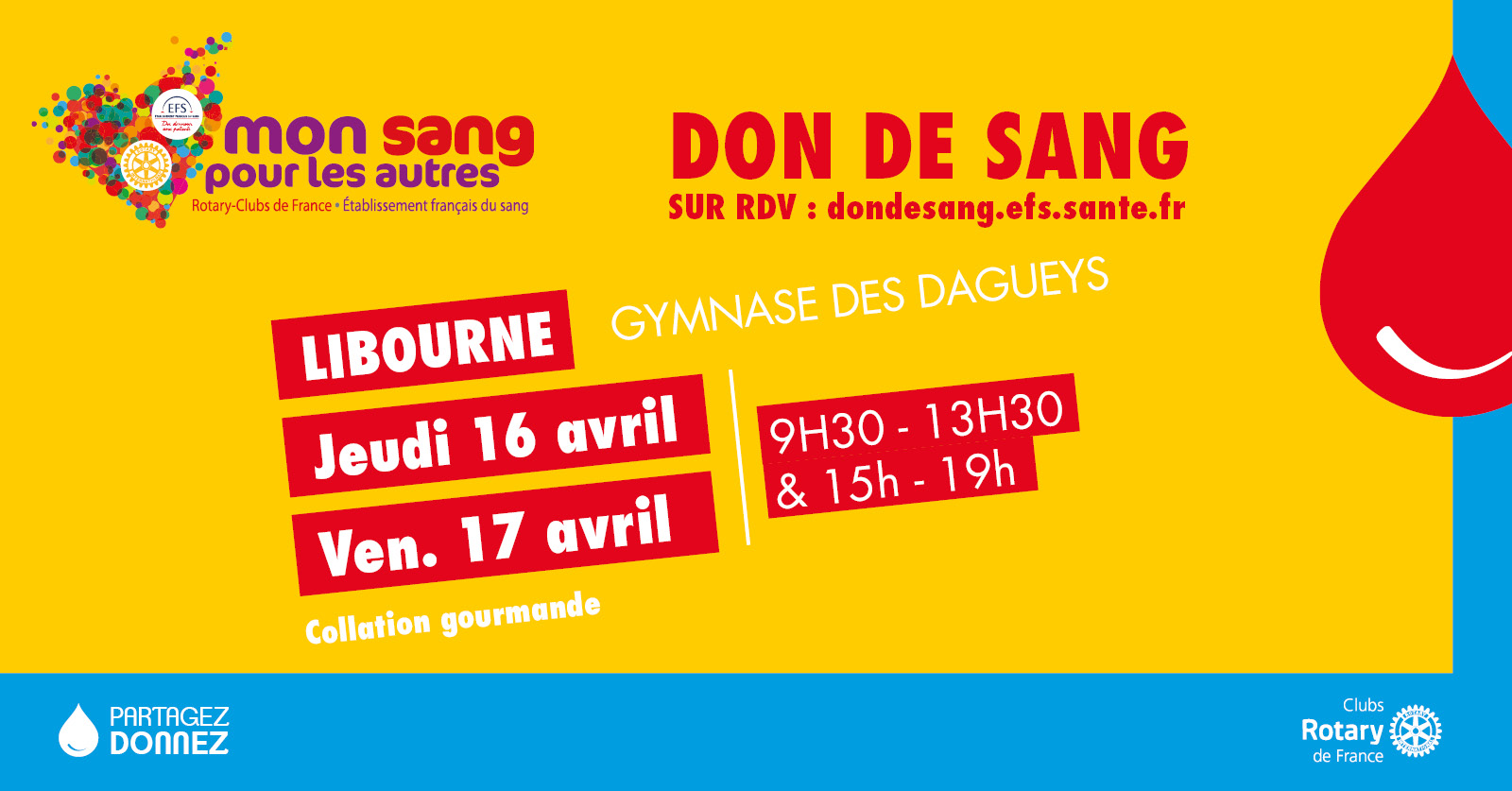 Collecte de sang à Libourne les 16 & 17 Avril 2026 au gymnase des DAGUEYS