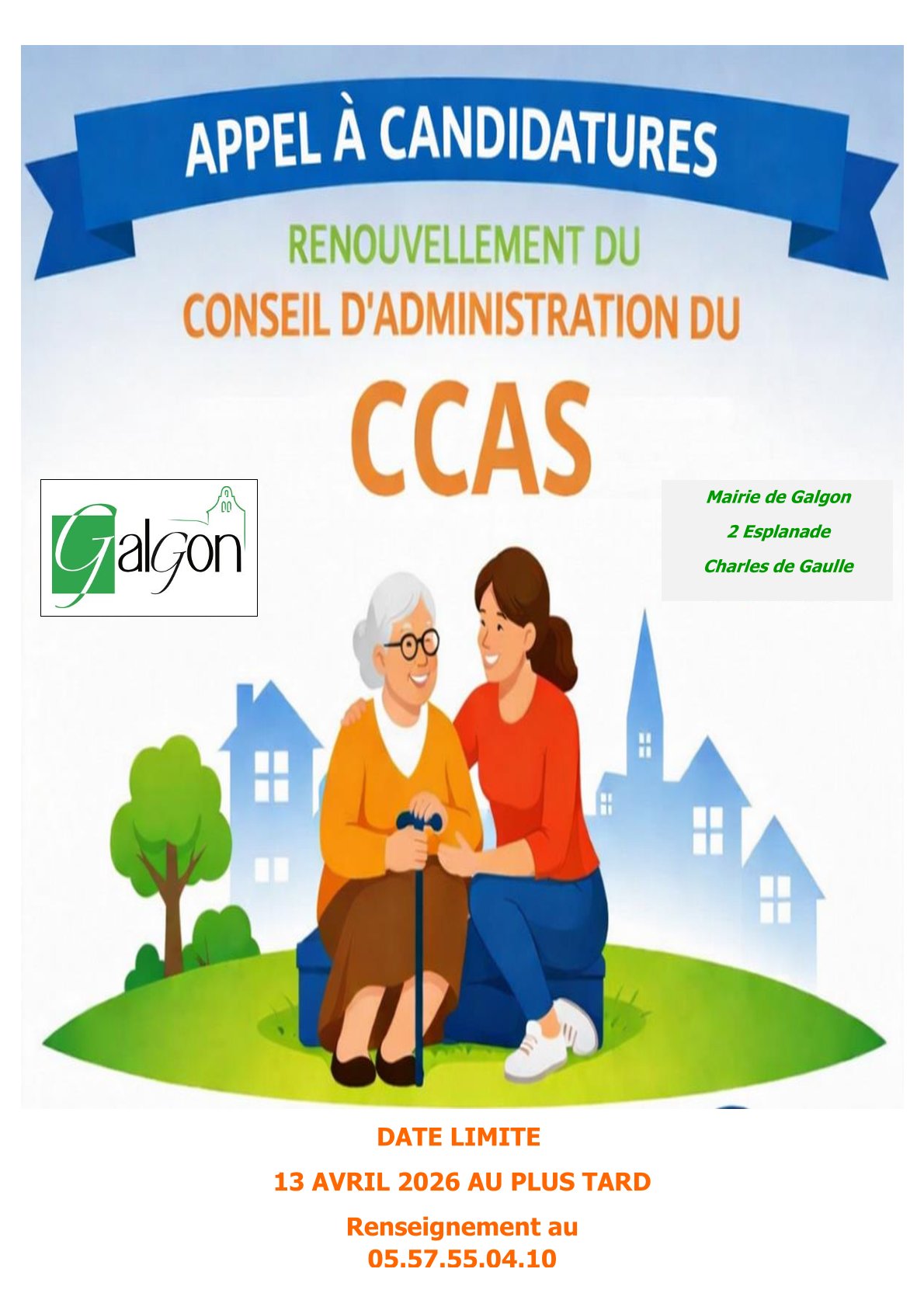 Appel candidatures pour le renouvellement du conseil d'administration du Centre Communal d'Action Sociale de GALGON