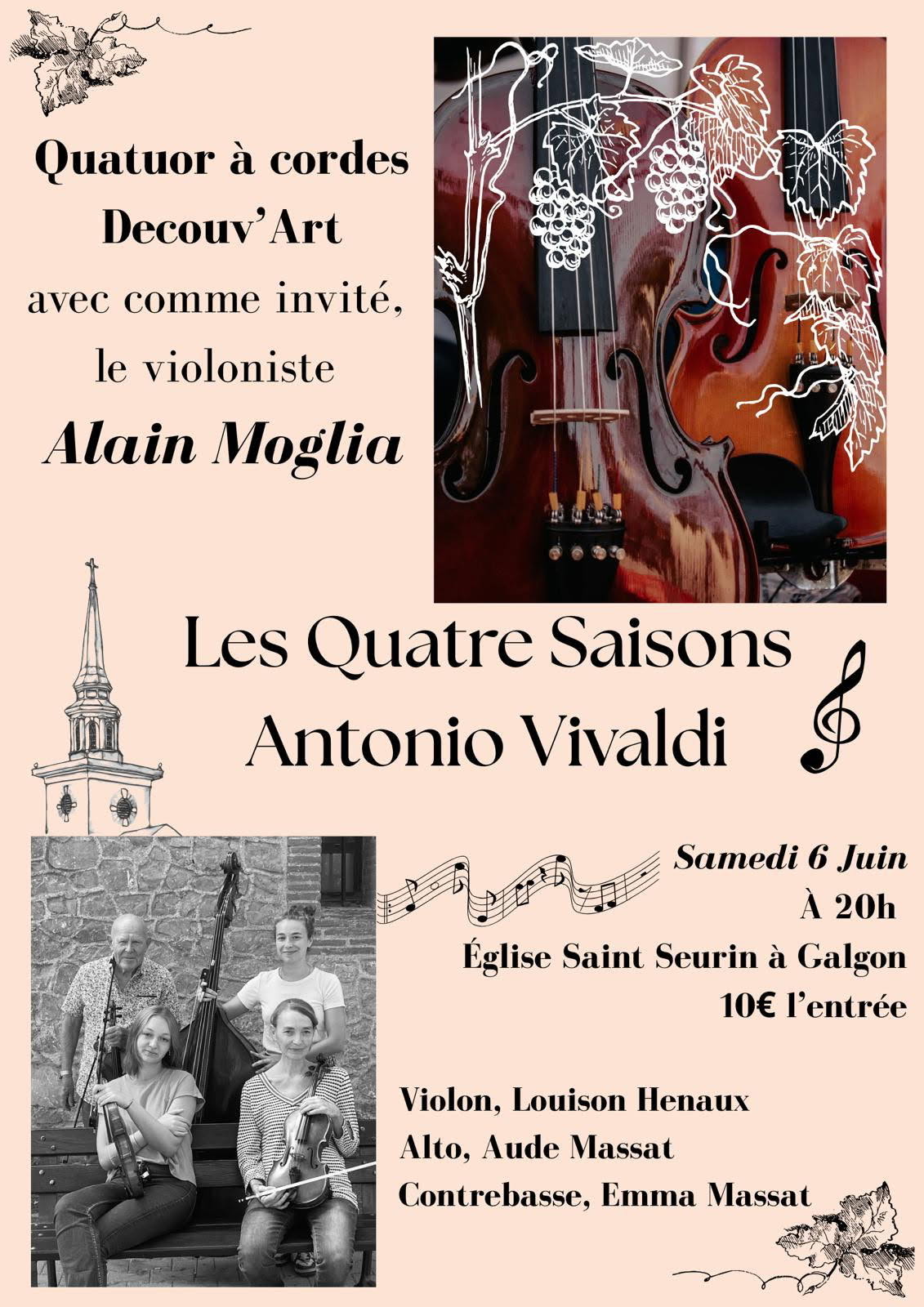 Concert "les 4 Saisons de Vivaldi" le 6 juin 20h00 à l'église de GALGON