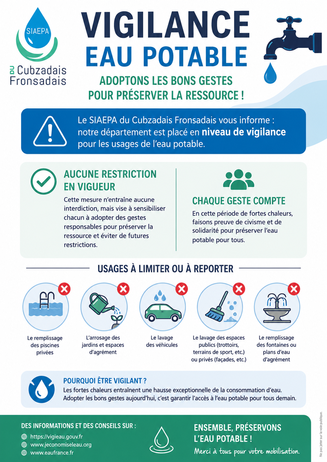 Préservons nos ressources en eau en cette période de fortes chaleurs.