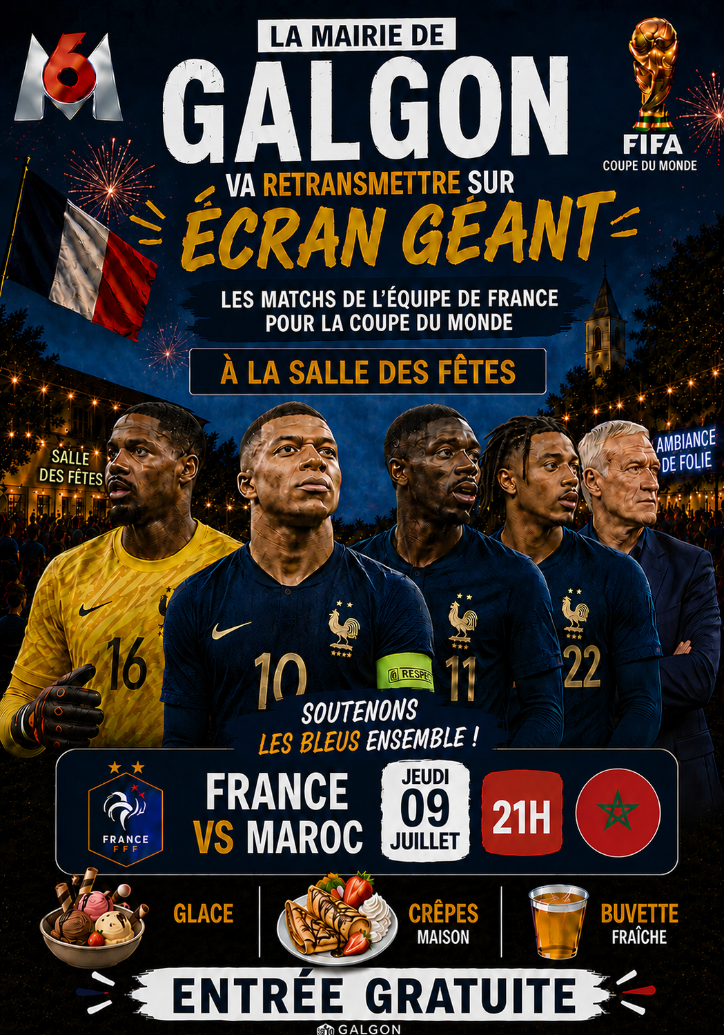 France Maroc retransmis sur écran géant à la salle des fêtes de GALGON