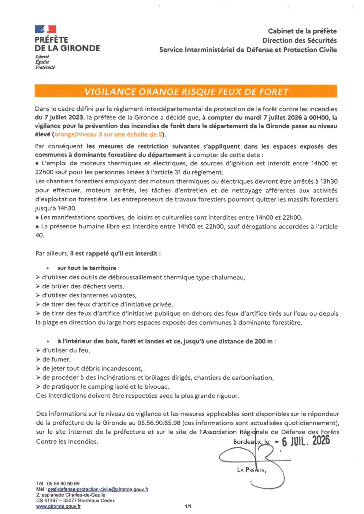 Vigilance ORANGE feux de forets