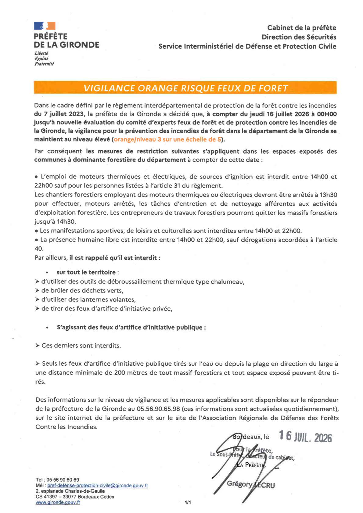 Vigilance ORANGE feux de forets