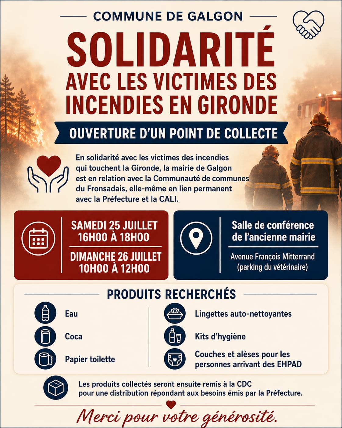 Solidarité avec les victimes des incendies en Gironde