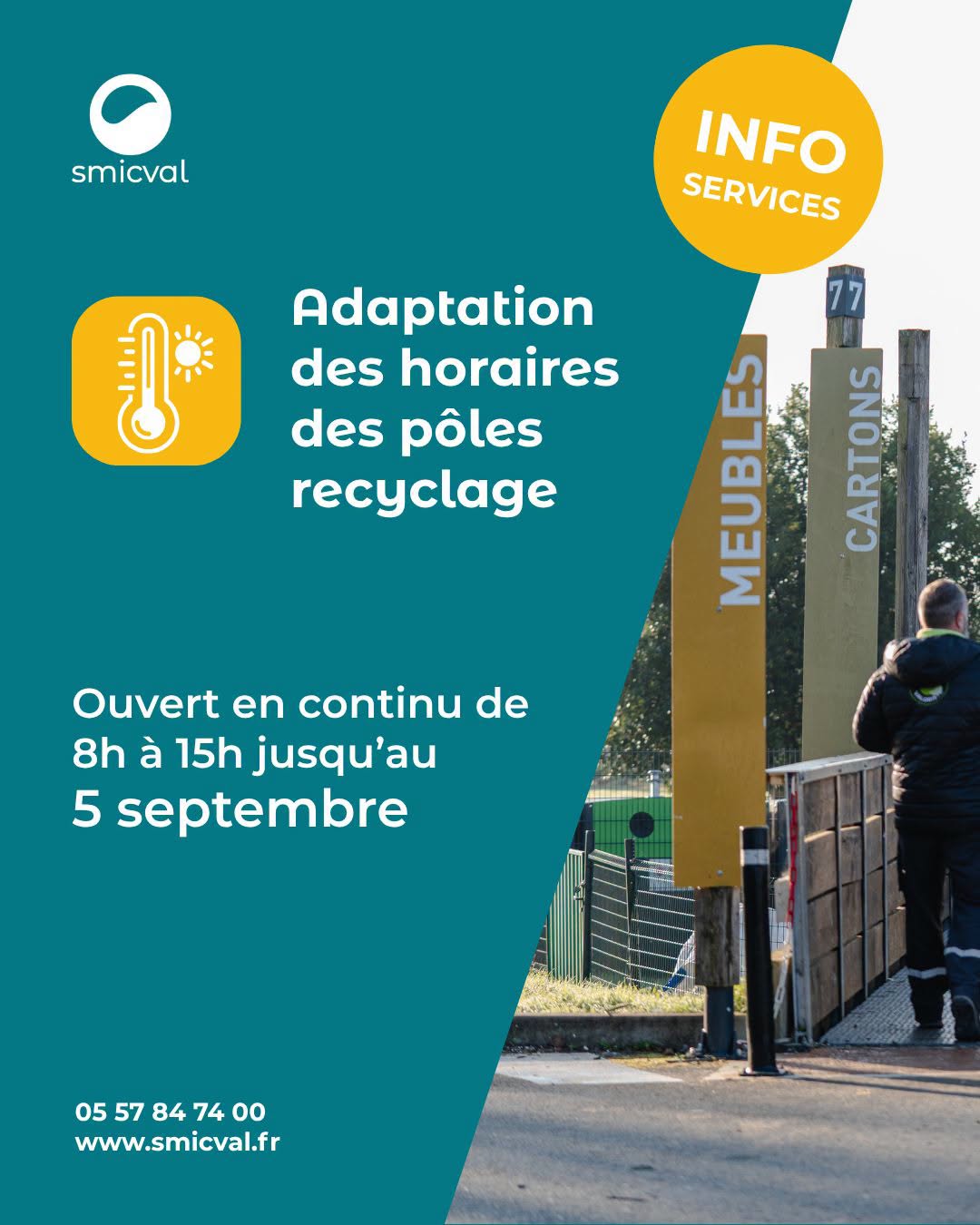 Horaires décalés en pole recyclage jusqu'au 05 septembre inclus