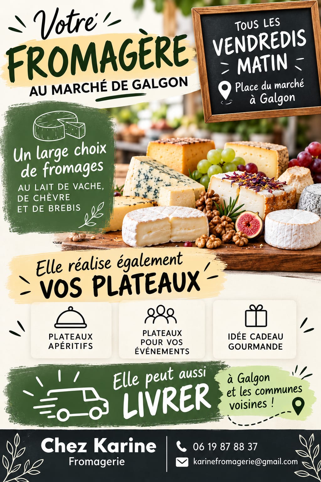 Retrouvez la fromagere au place du marché le vendredi matin