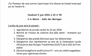 Prochain Conseil Municipal le vendredi 5 juin à 20h45- Ouvert au public
