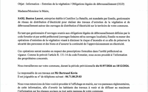 Travaux débroussaillement sous les lignes ENEDIS par l'entreprise BANTON LAURET du 1/7/26 au 18/12/26
