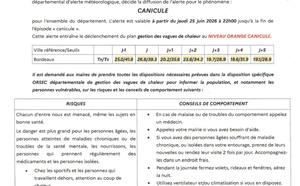 Vigilance ORANGE canicule à compter du 25/06/26 22h00