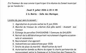 Prochain Conseil Municipal le jeudi 9 Juillet 2026