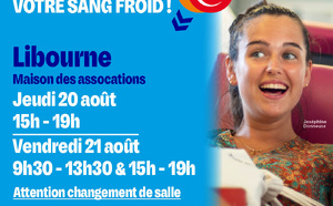 Don du sang Libourne les 20 &amp; 21 Aout 2026