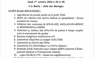 Conseil Municipal du 1er octobre 2026 à 20:45