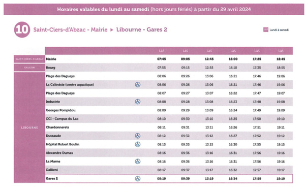 Ligne de Bus gratuite entre GALGON et Libourne à partir du 29 avril 2024