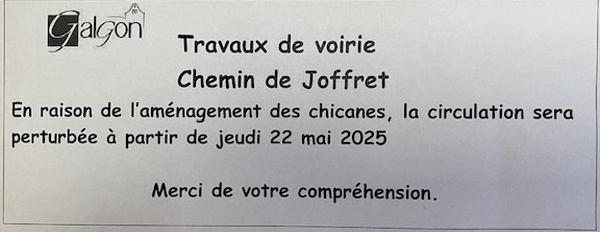 Travaux de voirie Chemin de JOFFRET