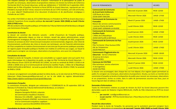 Enquete publique sur la Révision du Schéma de Cohérence Territoriale (SCoT) du Grand Libournais